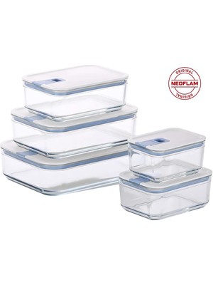 Neoflam Perfect Seal 5 Parça Dikdörtgen Cam Saklama Kabı Seti Bej