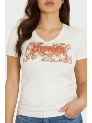 Guess Ss Vn Logo Streç Pamuklu Slim Fit T Shirt W4GI23J1314 Kadın T Shirt W4GI23 J1314 G012