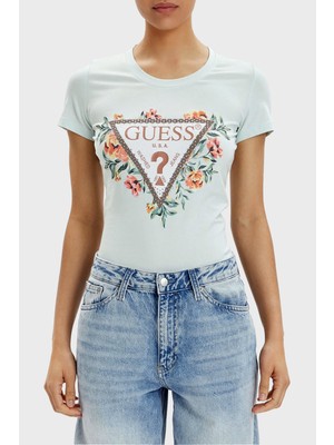 Guess Ss Cn Triangle Streç Pamuklu Slim Fit T Shirt W4GI24J1314 Kadın T Shirt W4GI24 J1314 A72C