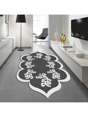Viyana Home Dijital Baskılı Kaymaz Taban Yıkanabilir Lazer Kesim Salon Halısı Yolluk, V-Lazer-01-Antrasit,