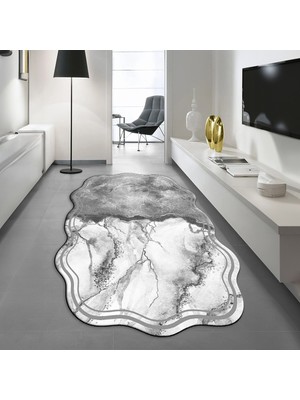 Viyana Home Dijital Baskılı Kaymaz Taban Yıkanabilir Lazer Kesim Salon Halısı Yolluk, V-Lazer-09-Gri,
