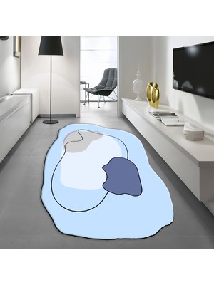 Viyana Home Dijital Baskılı Kaymaz Taban Yıkanabilir Lazer Kesim Salon Halısı Yolluk, V-Lazer-13-Mavi,