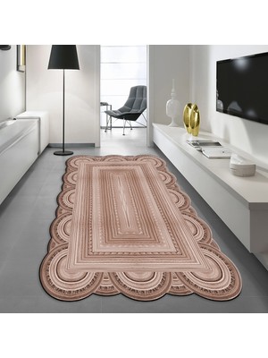 Viyana Home Dijital Baskılı Kaymaz Taban Yıkanabilir Lazer Kesim Salon Halısı Yolluk, V-Lazer-24-Vizon,