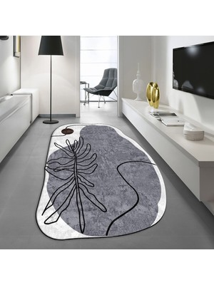 Viyana Home Dijital Baskılı Kaymaz Taban Yıkanabilir Lazer Kesim Salon Halısı Yolluk, V-Lazer-17-Gri,