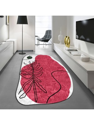Viyana Home Dijital Baskılı Kaymaz Taban Yıkanabilir Lazer Kesim Salon Halısı Yolluk, V-Lazer-17-Kırmızı,