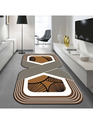 Viyana Home Dijital Baskılı Kaymaz Taban Yıkanabilir Lazer Kesim Salon Halısı Yolluk, V-Lazer-16-Kahverengi,