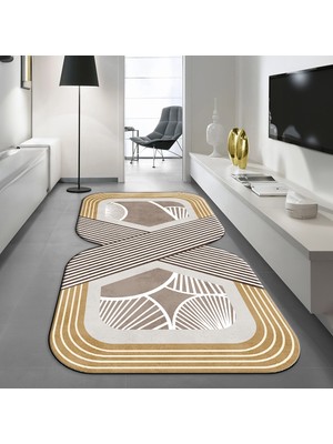 Viyana Home Dijital Baskılı Kaymaz Taban Yıkanabilir Lazer Kesim Salon Halısı Yolluk, V-Lazer-16-Bej,