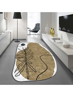 Viyana Home Dijital Baskılı Kaymaz Taban Yıkanabilir Lazer Kesim Salon Halısı Yolluk, V-Lazer-17-Kahverengi,