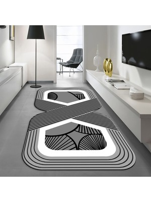 Viyana Home Dijital Baskılı Kaymaz Taban Yıkanabilir Lazer Kesim Salon Halısı Yolluk, V-Lazer-16-Gri,
