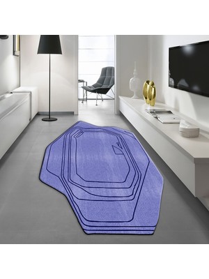 Viyana Home Dijital Baskılı Kaymaz Taban Yıkanabilir Lazer Kesim Salon Halısı Yolluk, V-Lazer-20-Mavi,
