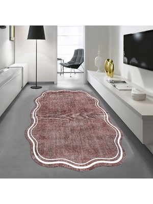 Viyana Home Dijital Baskılı Kaymaz Taban Yıkanabilir Lazer Kesim Salon Halısı Yolluk, V-Lazer-23-Kahverengi,