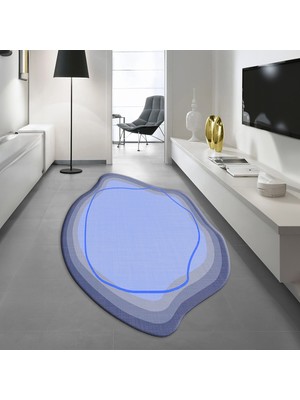 Viyana Home Dijital Baskılı Kaymaz Taban Yıkanabilir Lazer Kesim Salon Halısı Yolluk, V-Lazer-19-Mavi,