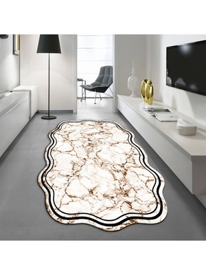 Viyana Home Dijital Baskılı Kaymaz Taban Yıkanabilir Lazer Kesim Salon Halısı Yolluk, V-Lazer-22-Kahverengi,