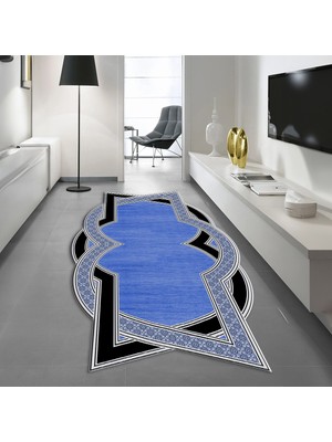 Viyana Home Dijital Baskılı Kaymaz Taban Yıkanabilir Lazer Kesim Salon Halısı Yolluk, V-Lazer-30-Mavi,