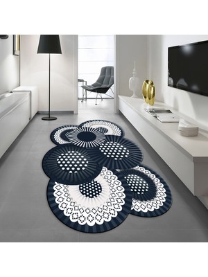 Viyana Home Dijital Baskılı Kaymaz Taban Yıkanabilir Lazer Kesim Salon Halısı Yolluk, V-Lazer-25-Lacivert,