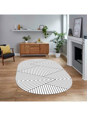 Viyana Home Dijital Baskılı Kaymaz Yıkanabilir Sade Desen Oval Yolluk Mutfak Salon Halısı, V-O-Sade-08-Beyaz,