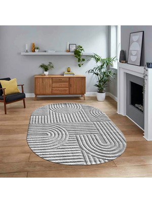 Viyana Home Dijital Baskılı Kaymaz Yıkanabilir Sade Desen Oval Yolluk Mutfak Salon Halısı, V-O-Sade-01-Gri,