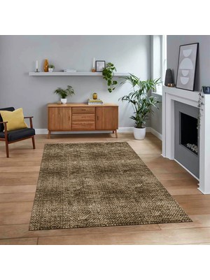 Viyana Home Dijital Baskılı Kaymaz Taban Yıkanabilir Sade Desen Yolluk Mutfak Salon Halısı, V-Sade-35-Kahve,