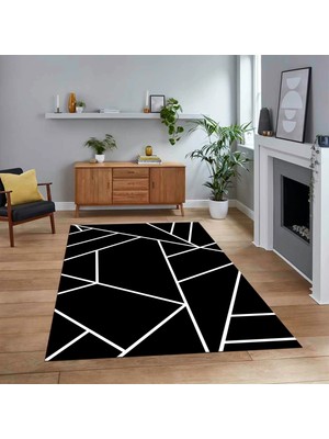 Viyana Home Dijital Baskılı Kaymaz Taban Yıkanabilir Sade Desen Yolluk Mutfak Salon Halısı, V-Sade-50-Siyah,