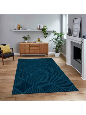 Viyana Home Dijital Baskılı Kaymaz Taban Yıkanabilir Sade Desen Yolluk Mutfak Salon Halısı, V-Sade-46-Mavi,