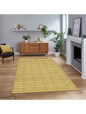 Viyana Home Dijital Baskılı Kaymaz Taban Yıkanabilir Sade Desen Yolluk Mutfak Salon Halısı, V-Sade-30-Sarı,