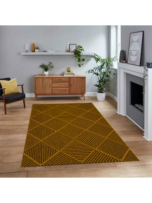Viyana Home Dijital Baskılı Kaymaz Taban Yıkanabilir Sade Desen Yolluk Mutfak Salon Halısı, V-Sade-46-Sarı,