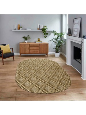 Viyana Home Dijital Baskılı Kaymaz Yıkanabilir Sade Desen Oval Yolluk Mutfak Salon Halısı, V-O-Sade-28-Kahve,