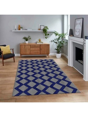 Viyana Home Dijital Baskılı Kaymaz Taban Yıkanabilir Sade Desen Yolluk Mutfak Salon Halısı, V-Sade-40-Mavi,