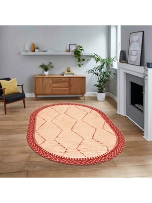Viyana Home Dijital Baskılı Kaymaz Yıkanabilir Sade Desen Oval Yolluk Mutfak Salon Halısı, V-O-Sade-17-Kırmızı,