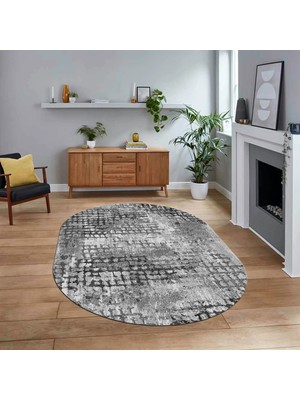 Viyana Home Dijital Baskılı Kaymaz Yıkanabilir Sade Desen Oval Yolluk Mutfak Salon Halısı, V-O-Sade-16-Gri,