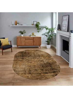 Viyana Home Dijital Baskılı Kaymaz Yıkanabilir Sade Desen Oval Yolluk Mutfak Salon Halısı, V-O-Sade-37-Kahve,