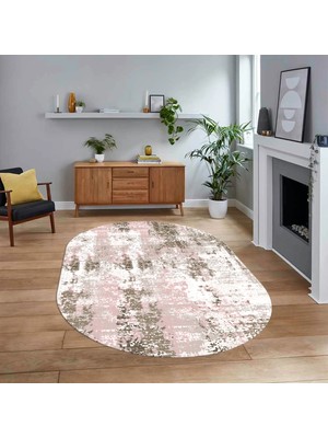 Viyana Home Dijital Baskılı Kaymaz Yıkanabilir Sade Desen Oval Yolluk Mutfak Salon Halısı, V-O-Sade-44-Pembe,