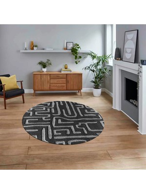 Viyana Home Dijital Baskılı Kaymaz Yıkanabilir Sade Desen Yuvarlak Mutfak Salon Halısı, V-Y-Sade-09-Antrasit,