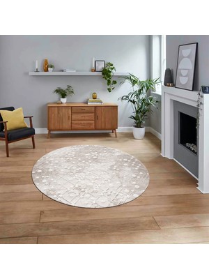 Viyana Home Dijital Baskılı Kaymaz Yıkanabilir Sade Desen Yuvarlak Mutfak Salon Halısı, V-Y-Sade-48-Bej,
