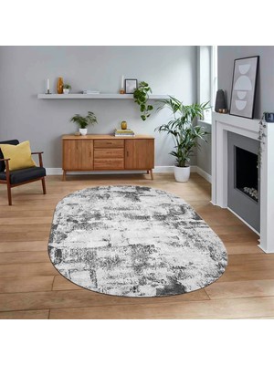 Viyana Home Dijital Baskılı Kaymaz Yıkanabilir Sade Desen Oval Yolluk Mutfak Salon Halısı, V-O-Sade-25-Gri,