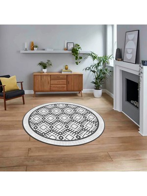Viyana Home Dijital Baskılı Kaymaz Yıkanabilir Sade Desen Yuvarlak Mutfak Salon Halısı, V-Y-Sade-19-Beyaz,