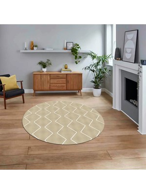 Viyana Home Dijital Baskılı Kaymaz Yıkanabilir Sade Desen Yuvarlak Mutfak Salon Halısı, V-Y-Sade-23-Krem,