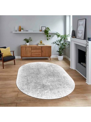 Viyana Home Dijital Baskılı Kaymaz Yıkanabilir Sade Desen Oval Yolluk Mutfak Salon Halısı, V-O-Sade-43-Gri,
