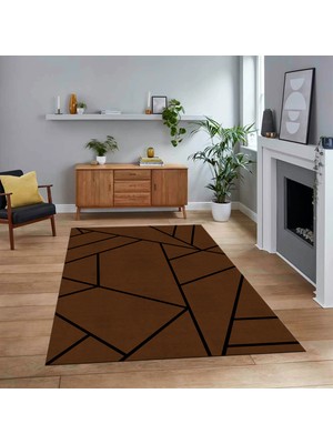 Viyana Home Dijital Baskılı Kaymaz Taban Yıkanabilir Sade Desen Yolluk Mutfak Salon Halısı, V-Sade-50-Kahve,