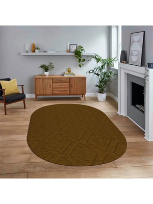 Viyana Home Dijital Baskılı Kaymaz Yıkanabilir Sade Desen Oval Yolluk Mutfak Salon Halısı, V-O-Sade-02-Kahve,