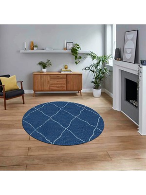 Viyana Home Dijital Baskılı Kaymaz Yıkanabilir Sade Desen Yuvarlak Mutfak Salon Halısı, V-Y-Sade-22-Mavi,