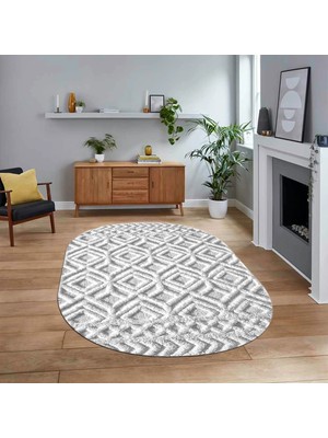 Viyana Home Dijital Baskılı Kaymaz Yıkanabilir Sade Desen Oval Yolluk Mutfak Salon Halısı, V-O-Sade-04-Gri,