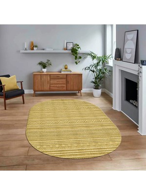 Viyana Home Dijital Baskılı Kaymaz Yıkanabilir Sade Desen Oval Yolluk Mutfak Salon Halısı, V-O-Sade-30-Sarı,