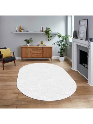 Viyana Home Dijital Baskılı Kaymaz Yıkanabilir Sade Desen Oval Yolluk Mutfak Salon Halısı, V-O-Sade-15-Beyaz,