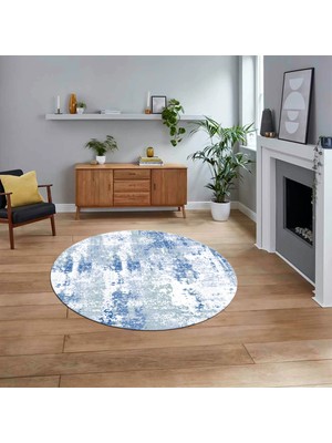 Viyana Home Dijital Baskılı Kaymaz Yıkanabilir Sade Desen Yuvarlak Mutfak Salon Halısı, V-Y-Sade-44-Mavi,