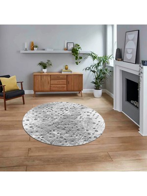 Viyana Home Dijital Baskılı Kaymaz Yıkanabilir Sade Desen Yuvarlak Mutfak Salon Halısı, V-Y-Sade-48-Gri,