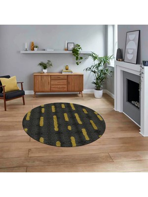 Viyana Home Dijital Baskılı Kaymaz Yıkanabilir Sade Desen Yuvarlak Mutfak Salon Halısı, V-Y-Sade-49-Sarı,