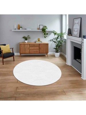 Viyana Home Dijital Baskılı Kaymaz Yıkanabilir Sade Desen Yuvarlak Mutfak Salon Halısı, V-Y-Sade-15-Beyaz,