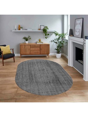 Viyana Home Dijital Baskılı Kaymaz Yıkanabilir Sade Desen Oval Yolluk Mutfak Salon Halısı, V-O-Sade-45-Gri,