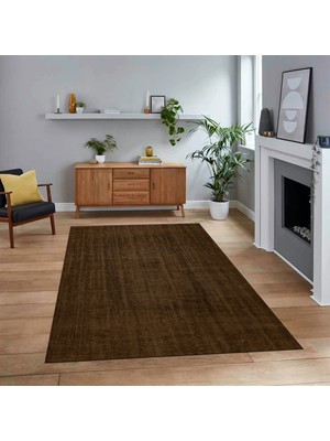 Viyana Home Dijital Baskılı Kaymaz Taban Yıkanabilir Sade Desen Yolluk Mutfak Salon Halısı, V-Sade-45-Kahve,